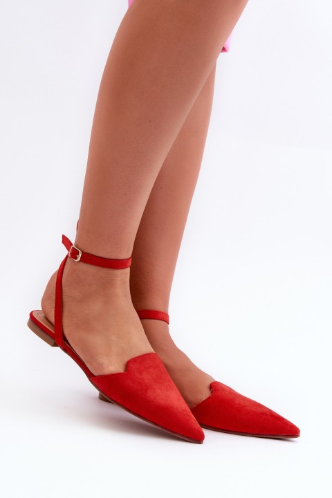 Lace-up ballerina flats in red faux suede with pointed toes Ellesara