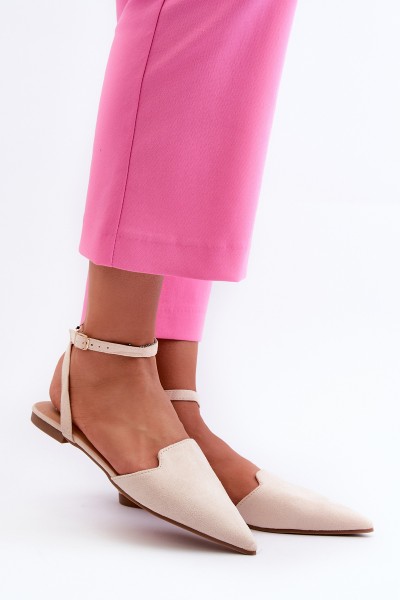 Lace-up Ballerina Flats in Faux Suede with Pointed Toes Beige Ellesara 2