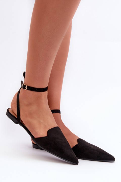 Lace-up ballet flats in faux suede with pointed toes Black Ellesara