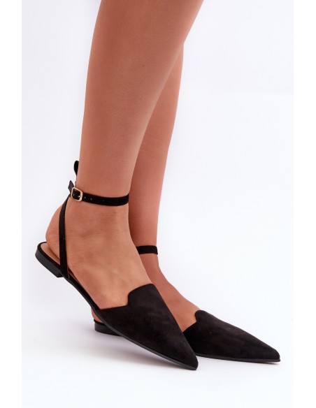 Lace-up ballet flats in faux suede with pointed toes Black Ellesara