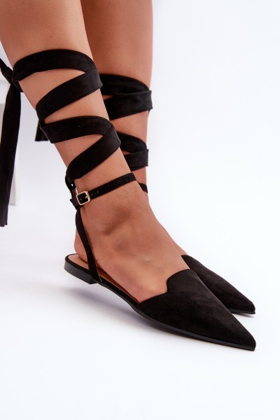 Lace-up ballet flats in faux suede with pointed toes Black Ellesara 2