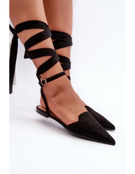 Lace-up ballet flats in faux suede with pointed toes Black Ellesara