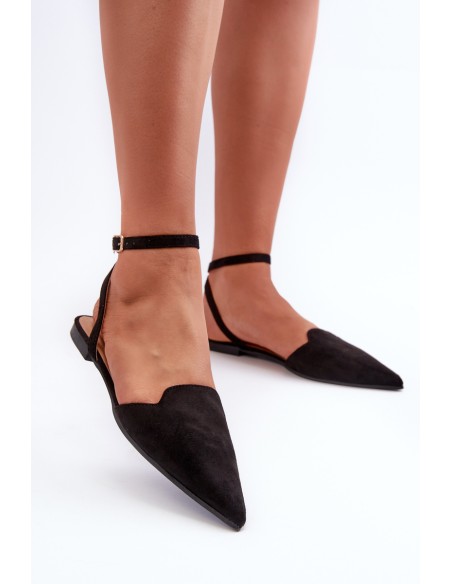 Lace-up ballet flats in faux suede with pointed toes Black Ellesara