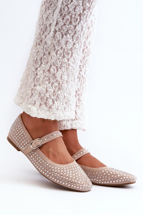 Eco Suede Ballerinas Embellished with Jet Beige Tinara