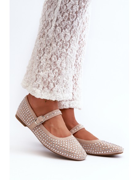 Eco Suede Ballerinas Embellished with Jet Beige Tinara