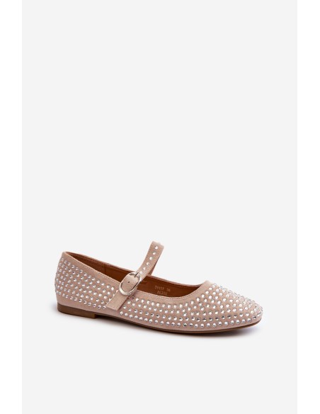 Eco Suede Ballerinas Embellished with Jet Beige Tinara