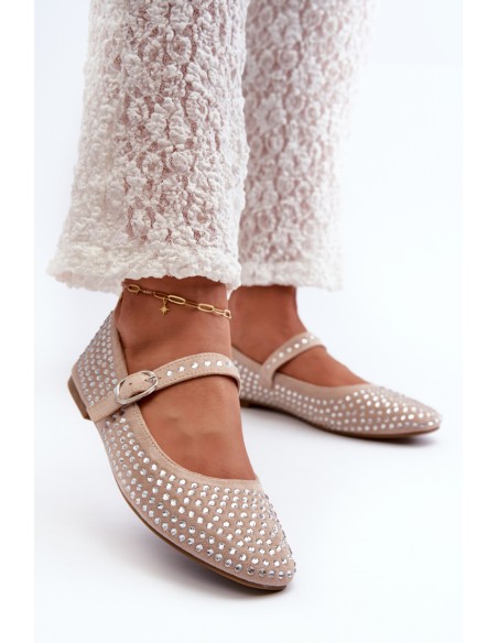Eco Suede Ballerinas Embellished with Jet Beige Tinara