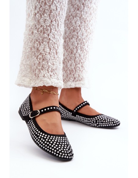 Eco Suede Ballerina Flats Adorned with Jet Black Tinara