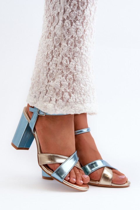 Eco Leather Sandals with Block Heel in Blue-Gold Abilica