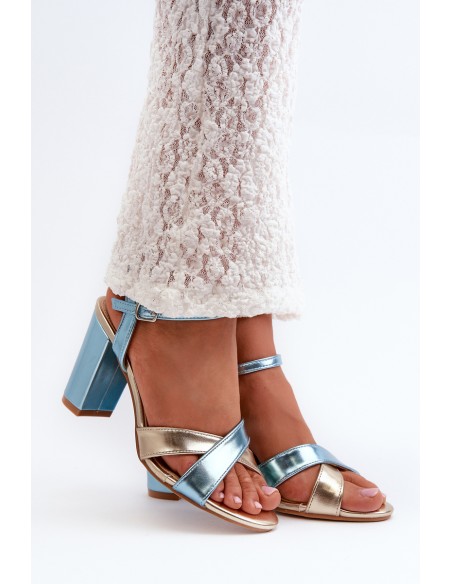 Eco Leather Sandals with Block Heel in Blue-Gold Abilica
