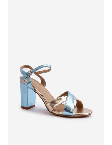 Eco Leather Sandals with Block Heel in Blue-Gold Abilica