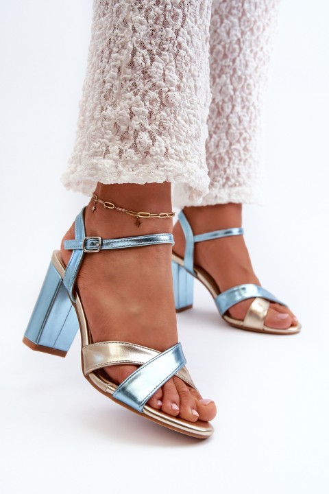 Eco Leather Sandals with Block Heel in Blue-Gold Abilica