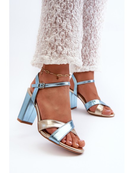 Eco Leather Sandals with Block Heel in Blue-Gold Abilica