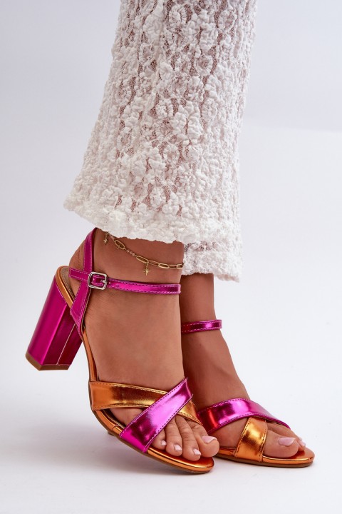 Eco Leather Sandals with High Block Heel Fuchsia Abilica