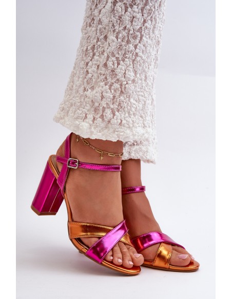 Eco Leather Sandals with High Block Heel Fuchsia Abilica