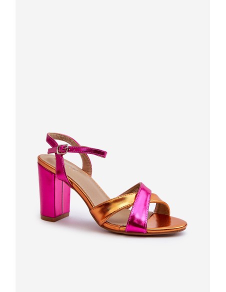 Eco Leather Sandals with High Block Heel Fuchsia Abilica