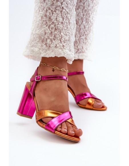 Eco Leather Sandals with High Block Heel Fuchsia Abilica