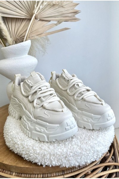 Šviesiai smėlio spalvos Nevela moteriški sportbačiai ant storo pado