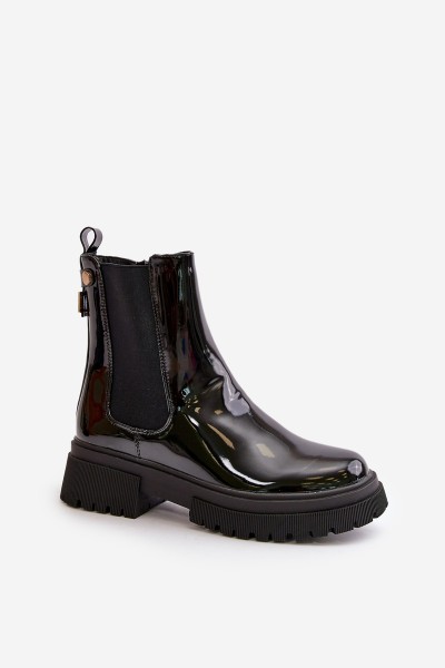 Black Zip-Up Glossy Ankle Boots Groesta 2