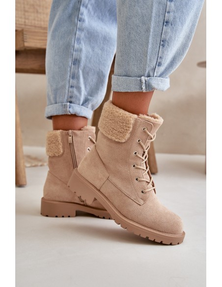 Women's Lined Worker Boots with Zip Beige Mivael