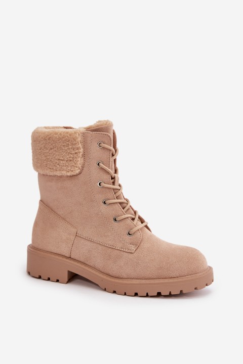 Women's Lined Worker Boots with Zip Beige Mivael