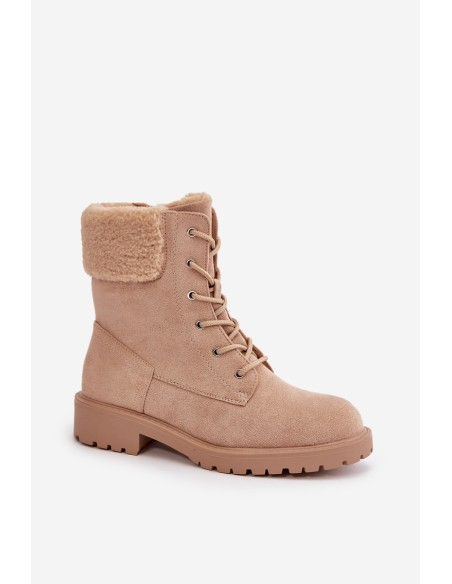 Women's Lined Worker Boots with Zip Beige Mivael