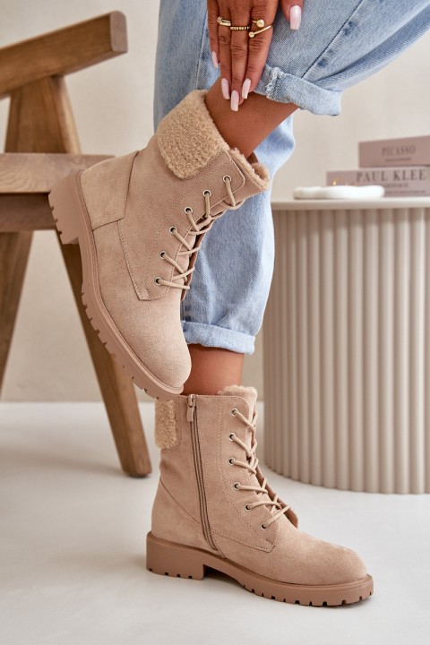 Women's Lined Worker Boots with Zip Beige Mivael
