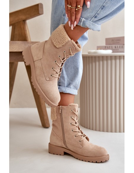 Women's Lined Worker Boots with Zip Beige Mivael