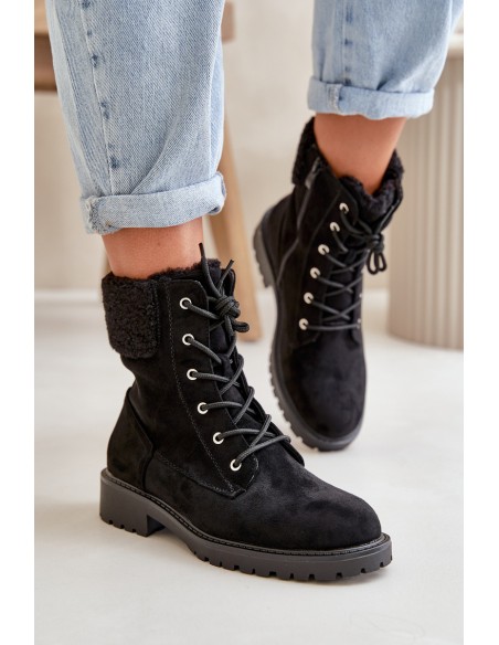 Women's Lined Workery Boots with Zip Black Mivael