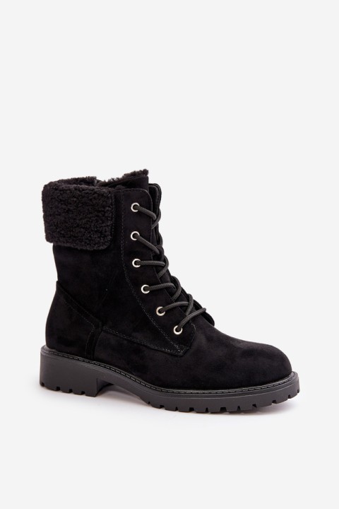 Women's Lined Workery Boots with Zip Black Mivael