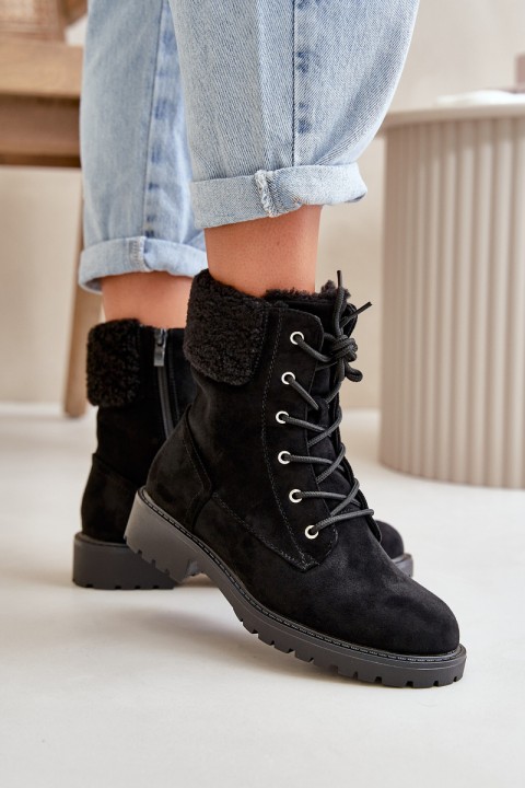 Women's Lined Workery Boots with Zip Black Mivael