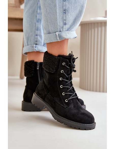 Women's Lined Workery Boots with Zip Black Mivael