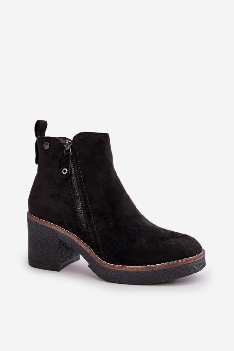 Lined Women's Ankle Boots with Block Heel in Black Faux Suede Velarilla
