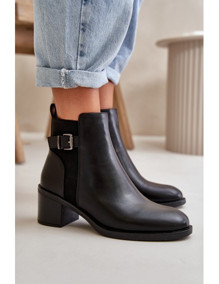 Women's Winter Insulated Boots with Heel and Buckle Black Nevillira