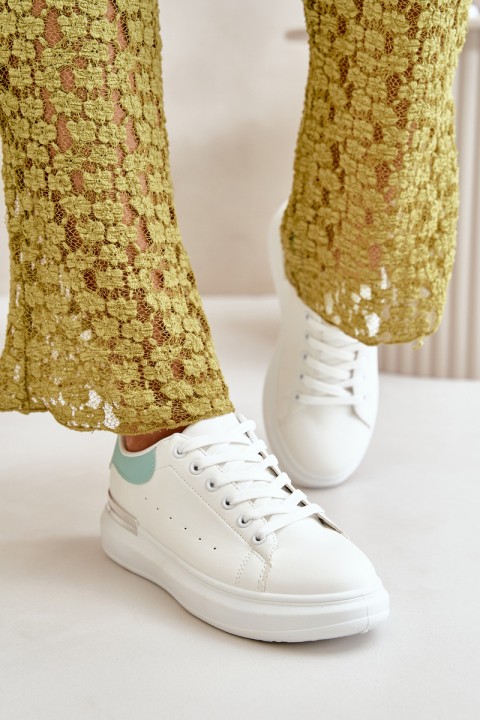 Low Women's Sneakers On Platform Made Of Eco Leather White-Green Nevelena