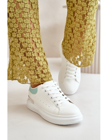 Low Women's Sneakers On Platform Made Of Eco Leather White-Green Nevelena