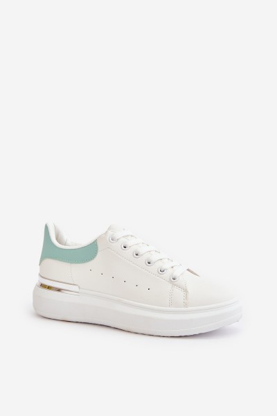 Low Women's Sneakers On Platform Made Of Eco Leather White-Green Nevelena 2