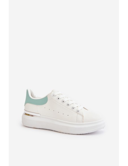 Low Women's Sneakers On Platform Made Of Eco Leather White-Green Nevelena
