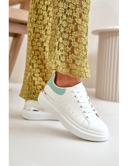 Low Women's Sneakers On Platform Made Of Eco Leather White-Green Nevelena