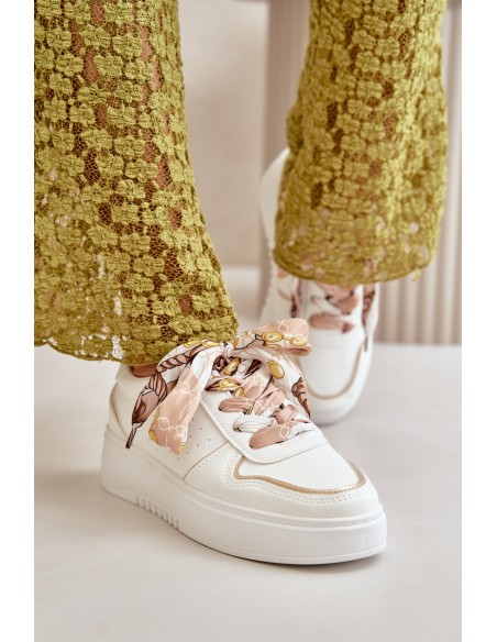 Women's Platform Sneakers With Decorative Lacing White Mistra