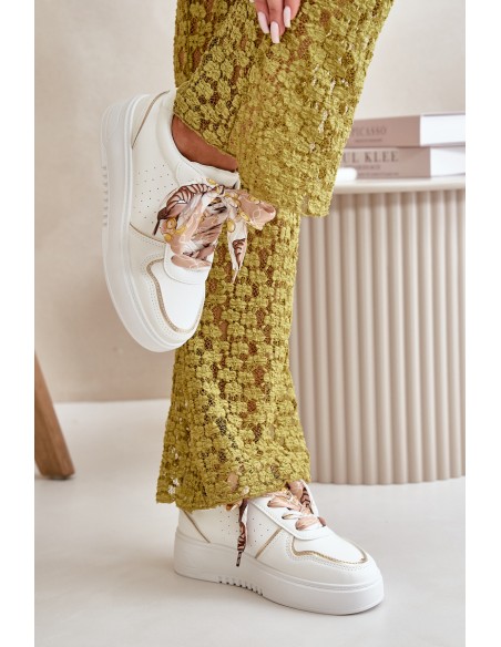 Women's Platform Sneakers With Decorative Lacing White Mistra