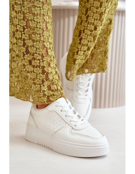 Women's Platform Sneakers With Decorative Lacing White Mistra