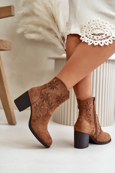 Boots With Perforated Shaft On Heel Eco Suede Brown Nevishiia