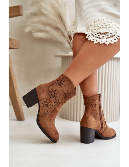 Boots With Perforated Shaft On Heel Eco Suede Brown Nevishiia