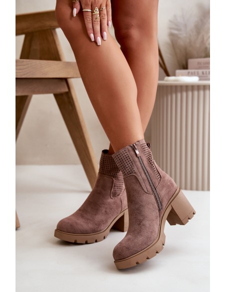 Women's Heeled Boots with Zipper Eco Suede Brown Rashmi