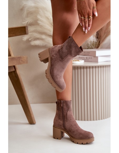 Women's Heeled Boots with Zipper Eco Suede Brown Rashmi