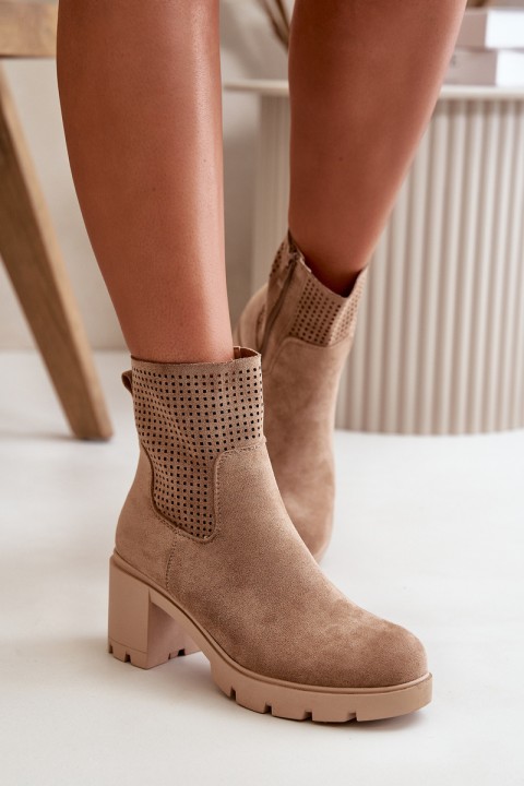Moteriški batai su aukštakulniais su užtrauktuku Eco Suede Beige Rashmi