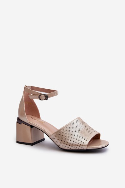 Women's sandals with heels made of eco leather in gold Horissa 2
