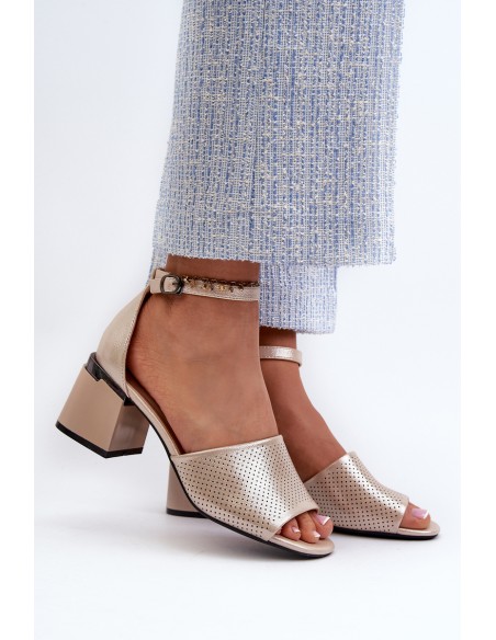 Women's sandals with heels made of eco leather in gold Horissa