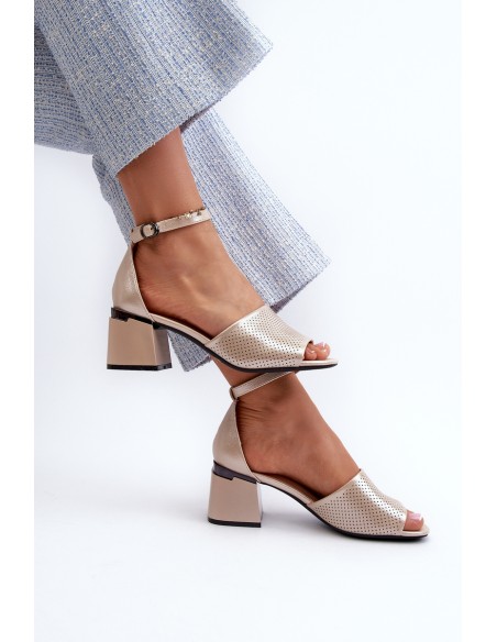 Women's sandals with heels made of eco leather in gold Horissa